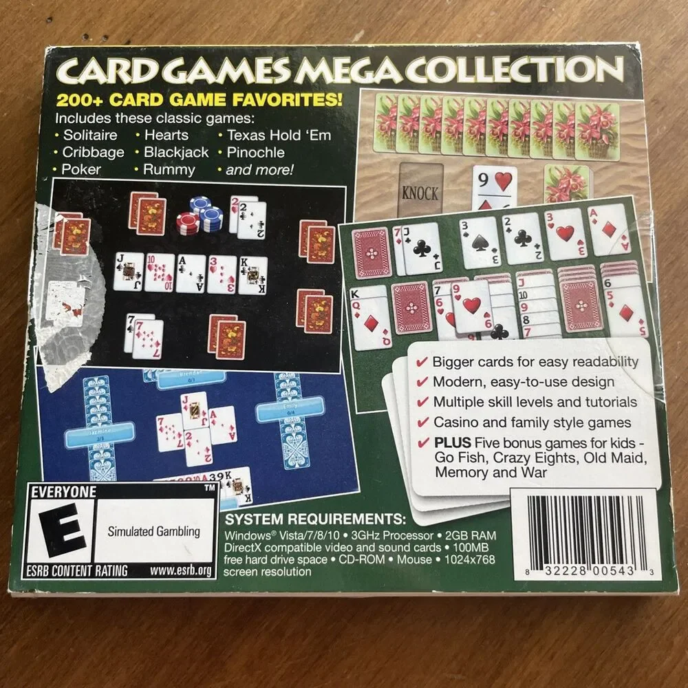 Card Games Mega Collection (PC, 2015) Over 200 Games (Rummy Solitaire Blackjack)